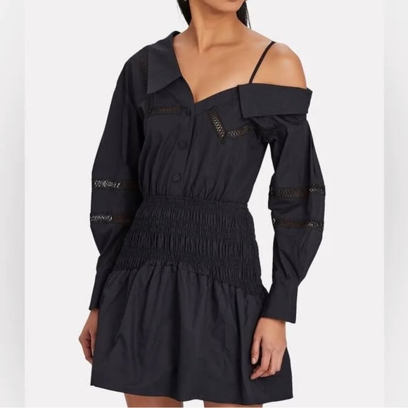 Self-Portrait Black One Shoulder Poplin Dress Size 0 - Picture 2 of 3